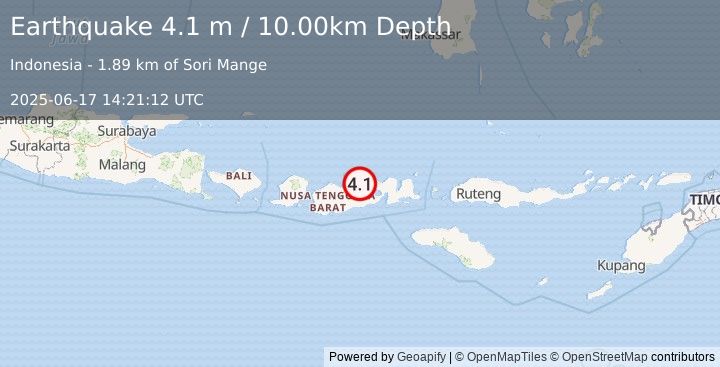 Earthquake SUMBAWA REGION, INDONESIA (4.1 m) (2025-06-17 14:21:12 UTC)
