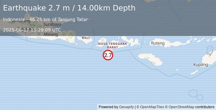 Earthquake LOMBOK REGION, INDONESIA (2.7 m) (2025-06-17 15:29:09 UTC)