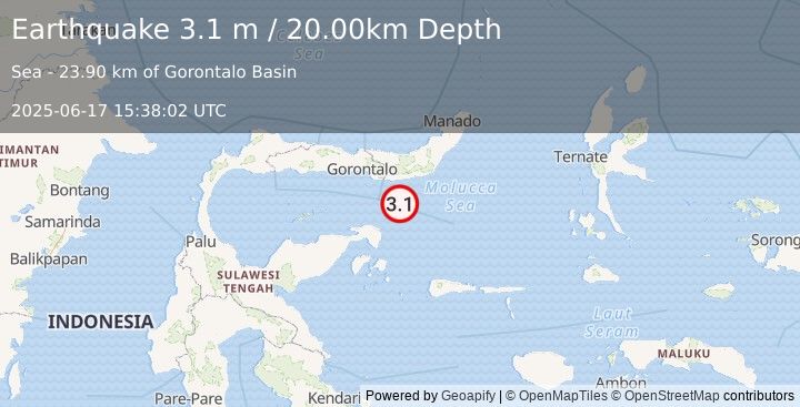 Earthquake SULAWESI, INDONESIA (3.1 m) (2025-06-17 15:38:02 UTC)