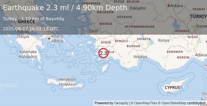 Earthquake WESTERN TURKEY (2.2 ml) (2025-06-17 16:02:17 UTC)