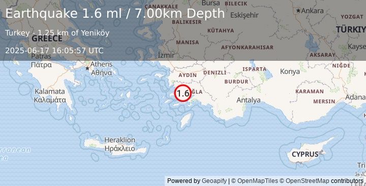Earthquake WESTERN TURKEY (1.6 ml) (2025-06-17 16:05:57 UTC)