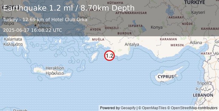 Earthquake WESTERN TURKEY (1.2 ml) (2025-06-17 16:08:22 UTC)