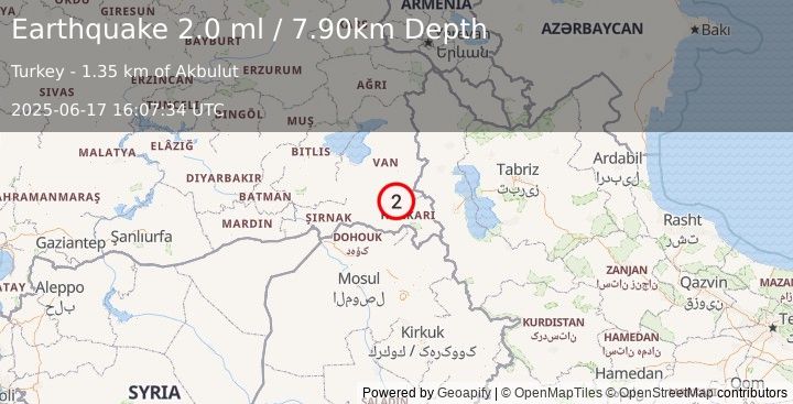 Earthquake TURKEY-IRAQ BORDER REGION (2.0 ml) (2025-06-17 16:07:34 UTC)