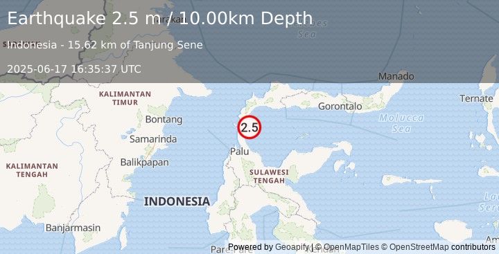 Earthquake MINAHASA, SULAWESI, INDONESIA (2.5 m) (2025-06-17 16:35:37 UTC)