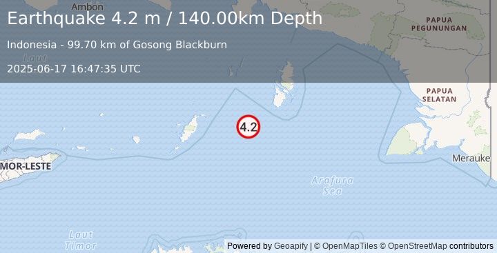 Earthquake KEPULAUAN ARU REGION, INDONESIA (4.2 m) (2025-06-17 16:47:35 UTC)