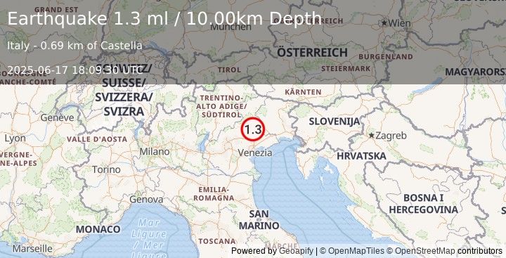 Earthquake NORTHERN ITALY (1.3 ml) (2025-06-17 18:09:30 UTC)
