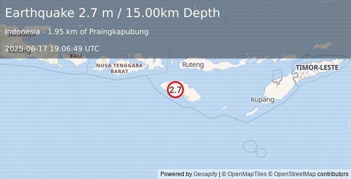 Earthquake SUMBA REGION, INDONESIA (2.7 m) (2025-06-17 19:06:49 UTC)
