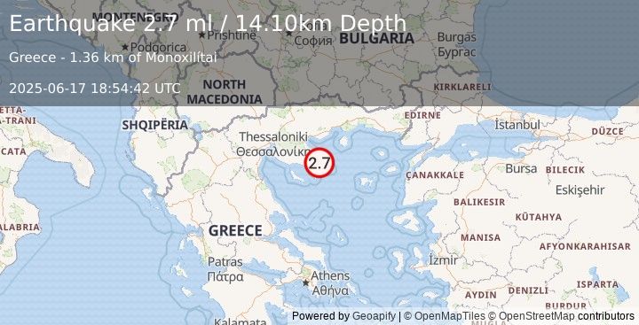 Earthquake AEGEAN SEA (2.7 ml) (2025-06-17 18:54:42 UTC)