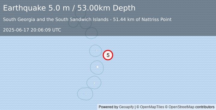 Earthquake SOUTH SANDWICH ISLANDS REGION (5.0 mb) (2025-06-17 20:06:12 UTC)