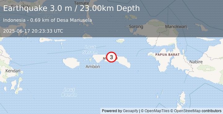 Earthquake SERAM, INDONESIA (3.0 m) (2025-06-17 20:23:33 UTC)
