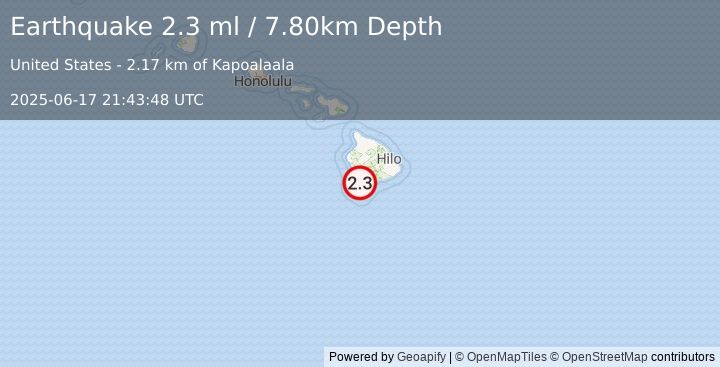Earthquake ISLAND OF HAWAII, HAWAII (2.3 ml) (2025-06-17 21:43:48 UTC)