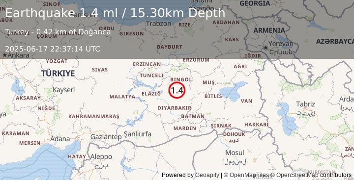 Earthquake EASTERN TURKEY (1.4 ml) (2025-06-17 22:37:14 UTC)