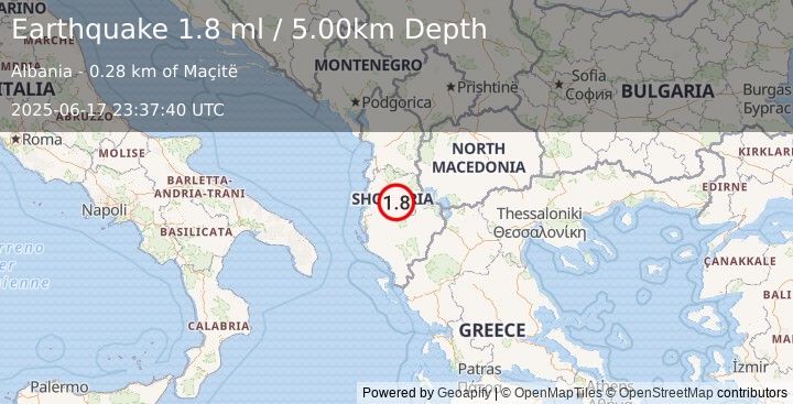 Earthquake BULGARIA (2.6 ml) (2025-06-17 23:37:11 UTC)