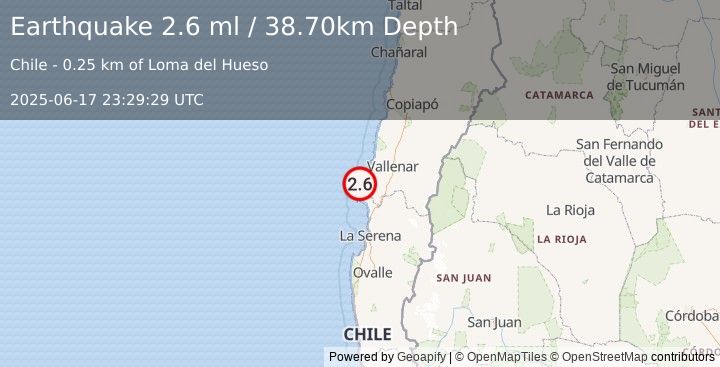 Earthquake ATACAMA, CHILE (2.6 ml) (2025-06-17 23:29:29 UTC)