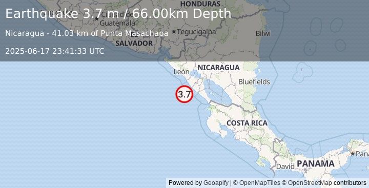 Earthquake NEAR COAST OF NICARAGUA (3.7 m) (2025-06-17 23:41:33 UTC)