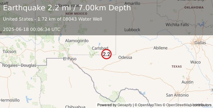 Earthquake NEW MEXICO (2.1 ml) (2025-06-18 00:06:33 UTC)