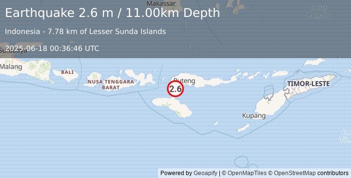 Earthquake FLORES REGION, INDONESIA (2.6 m) (2025-06-18 00:36:46 UTC)