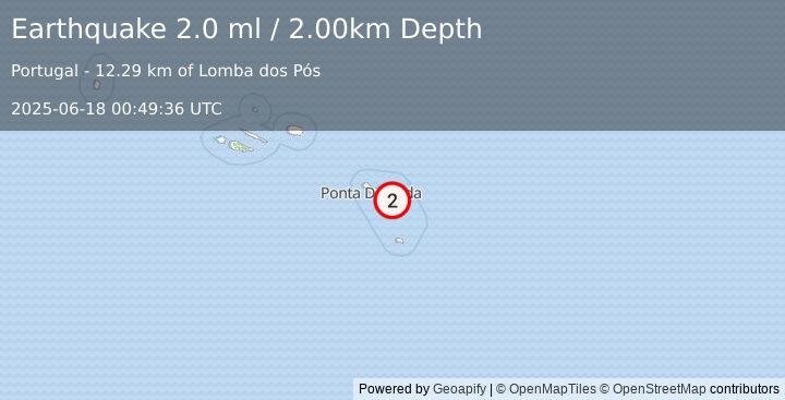 Earthquake AZORES ISLANDS, PORTUGAL (2.0 ml) (2025-06-18 00:49:36 UTC)