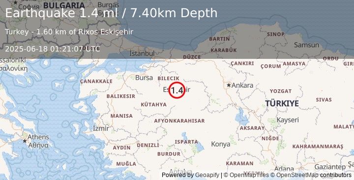 Earthquake WESTERN TURKEY (1.4 ml) (2025-06-18 01:21:07 UTC)