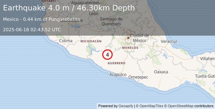 Earthquake GUERRERO, MEXICO (4.0 m) (2025-06-18 02:43:52 UTC)