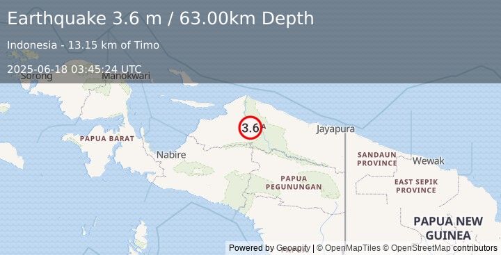 Earthquake PAPUA, INDONESIA (3.6 m) (2025-06-18 03:45:24 UTC)