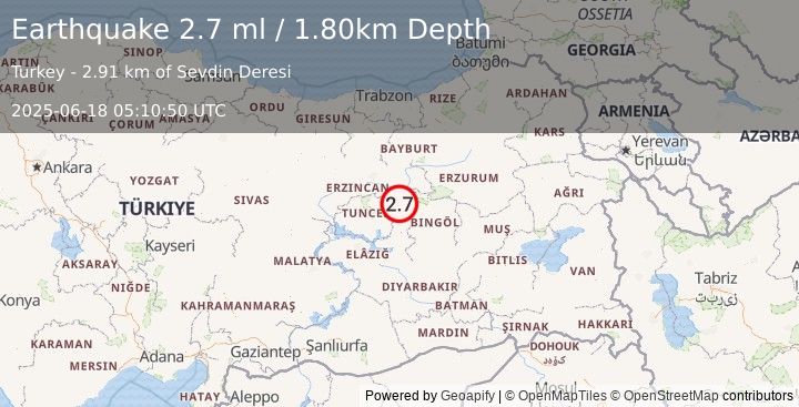 Earthquake EASTERN TURKEY (2.7 ml) (2025-06-18 05:10:51 UTC)