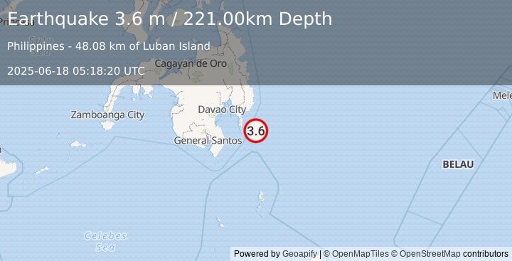 Earthquake MINDANAO, PHILIPPINES (3.6 m) (2025-06-18 05:18:20 UTC)