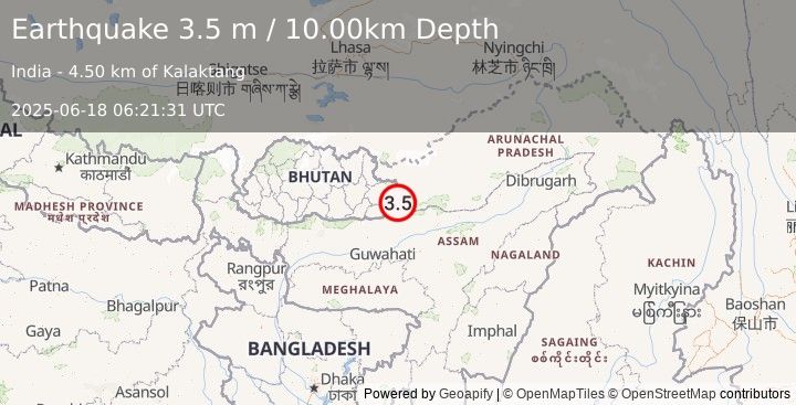 Earthquake ARUNACHAL PRADESH, INDIA (3.5 m) (2025-06-18 06:21:31 UTC)