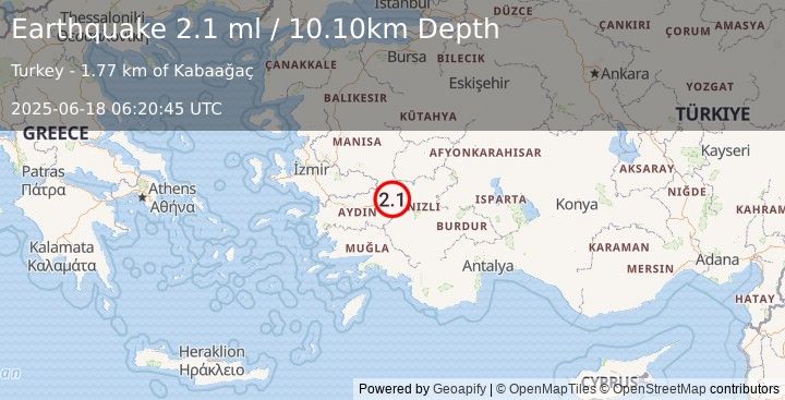 Earthquake WESTERN TURKEY (2.0 ml) (2025-06-18 06:20:43 UTC)