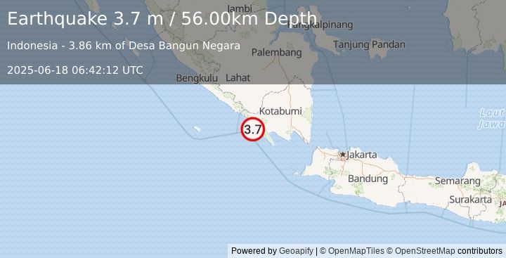 Earthquake SOUTHERN SUMATRA, INDONESIA (3.7 m) (2025-06-18 06:42:12 UTC)