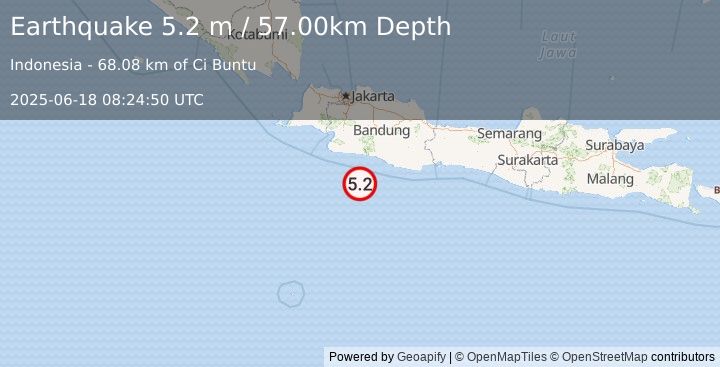 Earthquake SOUTH OF JAVA, INDONESIA (4.8 mb) (2025-06-18 08:24:47 UTC)