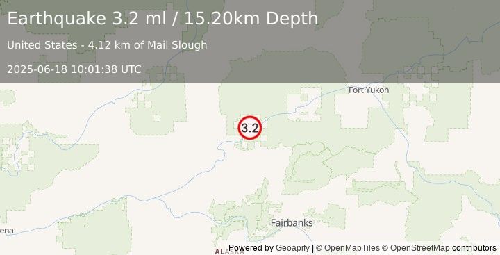 Earthquake NORTHERN ALASKA (3.2 ml) (2025-06-18 10:01:37 UTC)