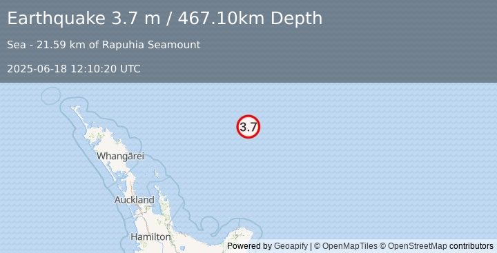 Earthquake SOUTH OF KERMADEC ISLANDS (3.7 m) (2025-06-18 12:10:20 UTC)