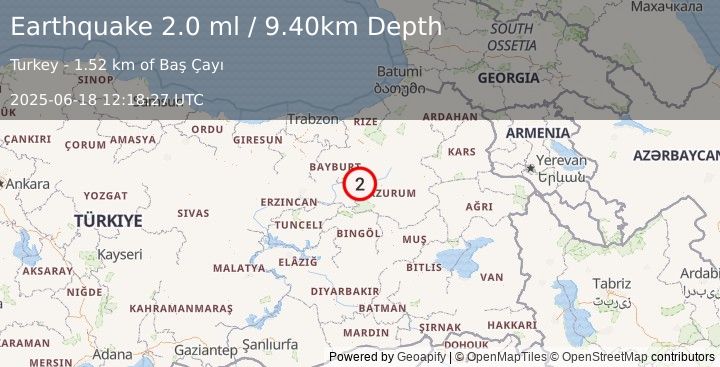 Earthquake EASTERN TURKEY (2.0 ml) (2025-06-18 12:18:27 UTC)