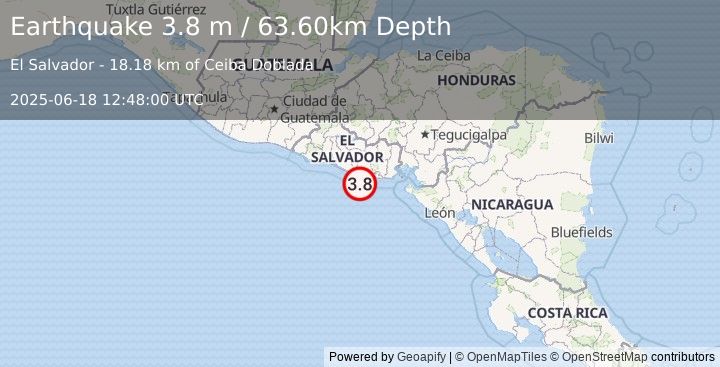 Earthquake OFFSHORE EL SALVADOR (3.8 m) (2025-06-18 12:48:00 UTC)