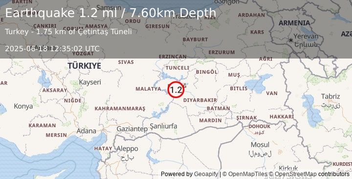 Earthquake EASTERN TURKEY (1.2 ml) (2025-06-18 12:35:02 UTC)