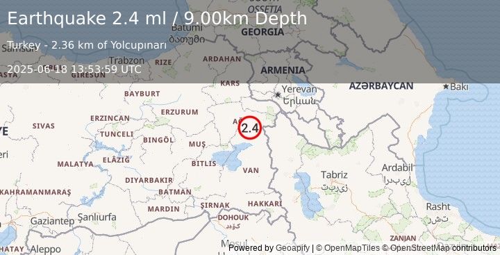 Earthquake EASTERN TURKEY (2.3 ml) (2025-06-18 13:53:57 UTC)