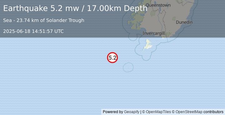 Earthquake OFF W. COAST OF S. ISLAND, N.Z. (5.1 mb) (2025-06-18 14:51:54 UTC)