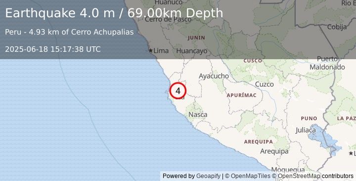 Earthquake CENTRAL PERU (4.0 m) (2025-06-18 15:17:38 UTC)