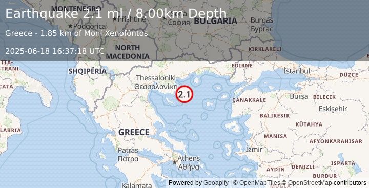 Earthquake AEGEAN SEA (2.1 ml) (2025-06-18 16:37:18 UTC)