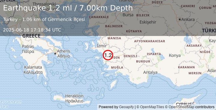 Earthquake WESTERN TURKEY (1.2 ml) (2025-06-18 17:18:34 UTC)
