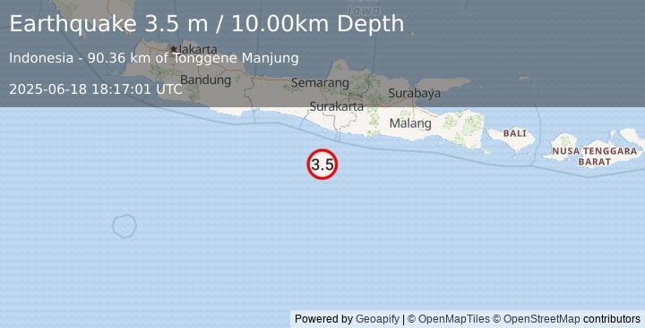 Earthquake JAVA, INDONESIA (3.5 m) (2025-06-18 18:17:01 UTC)