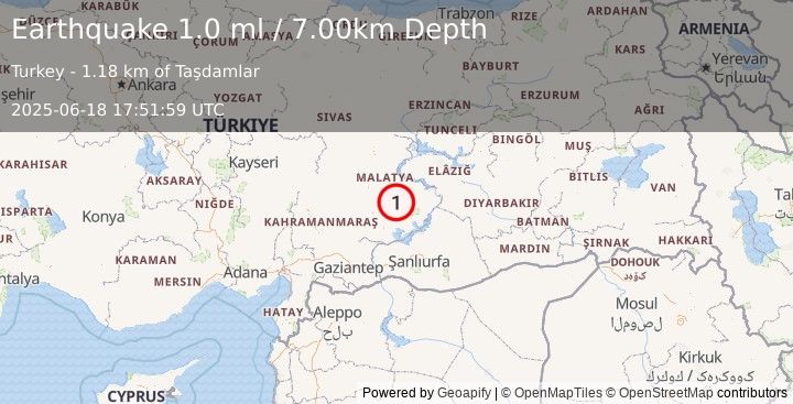 Earthquake EASTERN TURKEY (1.0 ml) (2025-06-18 17:51:59 UTC)