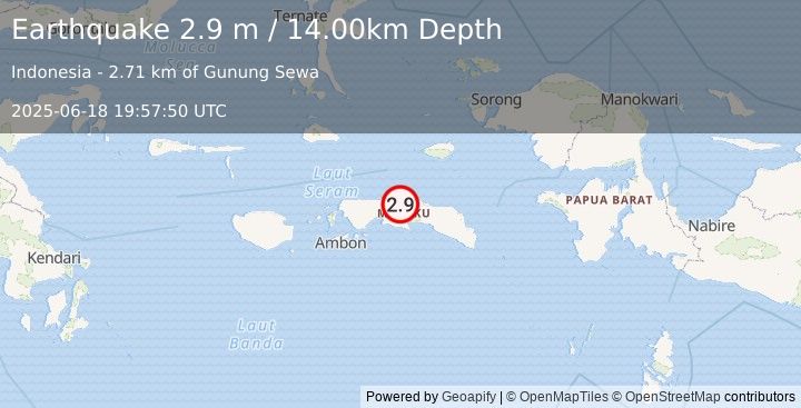 Earthquake SERAM, INDONESIA (2.9 m) (2025-06-18 19:57:50 UTC)