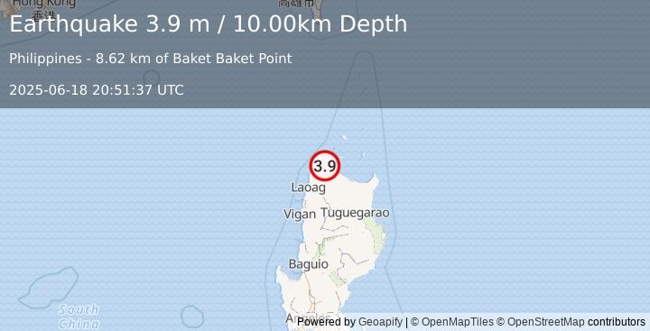 Earthquake LUZON, PHILIPPINES (3.9 m) (2025-06-18 20:51:37 UTC)