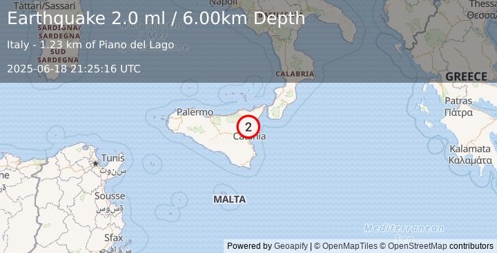 Earthquake SICILY, ITALY (2.0 ml) (2025-06-18 21:25:16 UTC)