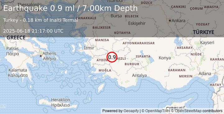 Earthquake WESTERN TURKEY (0.9 ml) (2025-06-18 21:17:00 UTC)