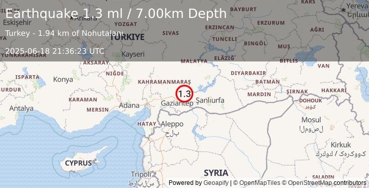 Earthquake CENTRAL TURKEY (1.3 ml) (2025-06-18 21:36:23 UTC)