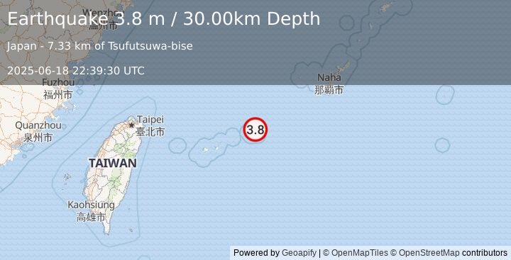 Earthquake SOUTHWESTERN RYUKYU ISL., JAPAN (3.8 m) (2025-06-18 22:39:30 UTC)