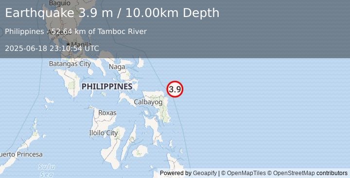 Earthquake SAMAR, PHILIPPINES (3.9 m) (2025-06-18 23:10:54 UTC)